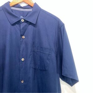 Tommy Bahama Ink Blue Silk Blend S/S Contrast Stitching Camp Shirt Size L